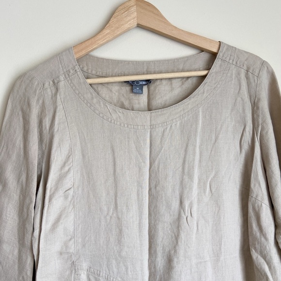 Beige Linen Asymmetrical Blouse with Relaxed Fit - Picture 7 of 7